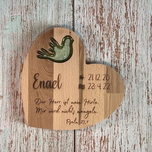 Taufgeschenk | Taufspruch | Herz mit Taube | Geschenk aus Holz | Taufe | Konfirmation | Firmung | Erstkommunion | Konfirmationsspruch