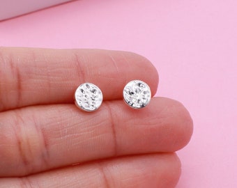 Gehämmerte schlicht Ohrstecker rund Ohrringe 925 Sterlingsilber Schmuck minimalistiche Ohrstecker kleine Ohrringe Geschenk Frau