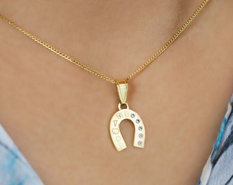 Simple gold necklace horseshoe necklace 24K Gold Vermeil stacking necklace gold horseshoe jewelry thin gold chain dainty necklace for her