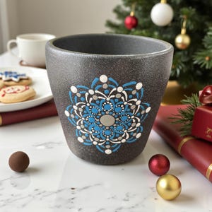 Hand Painted Mandala Terra Cotta Planter: Elegant Indoor Succulent Pot
