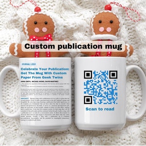 Tazza di pubblicazione con codice QR, regalo per studenti di dottorato, regalo di laurea di dottorato, tazza accademica per professori scienziati, articolo di giornale scientifico