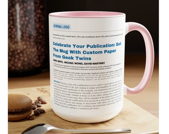 Taza de publicación, cita personalizada, regalo de estudiante de doctorado, regalo de graduación de doctorado, taza académica de profesor científico, texto en papel de revista científica
