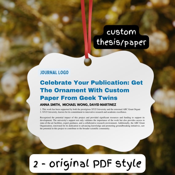 Publication metal ornament, Thesis ornament, Christmas graduation gift, master phd Student Gift, Scientific Journal Article research paper