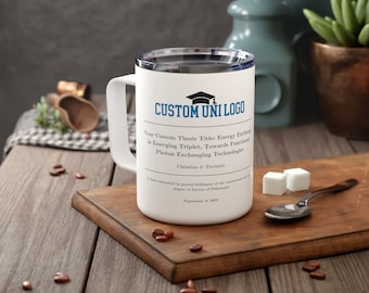Thesis publication Mug, Insulated Mug Tumbler, Custom Phd student gift, master thesis, doctorate thesis, academic Scientific Journal paper