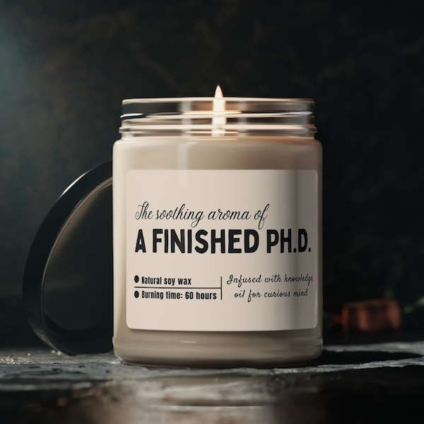 aroma of finished phd aroma eco travel candle | thesis dissertation funny gift, grad student gift, phd graduation gift, funny Soy candle