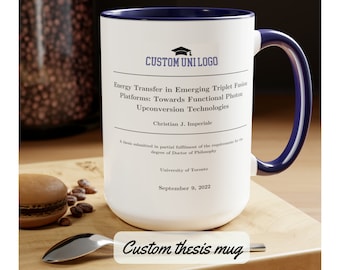 Taza de tesis, taza de tesis personalizada de graduación, regalo de estudiante de doctorado, estudiante de maestría, regalo de escuela de posgrado, regalo de papel de investigación de revista científica