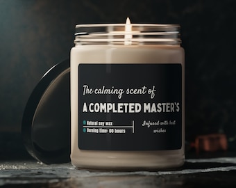 aroma de vela de viaje ecológico de aroma de maestría completa / disertación de tesis regalo divertido, regalo de estudiante de posgrado, regalo de graduación, vela de soja divertida