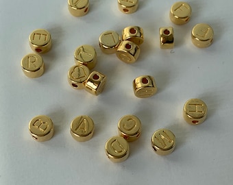 Gouden letterkralen, ronde gouden letterkraal, nikkelvrij, DQ letterkralen, handgemaakte sieraden, 7mm ronde kralen, gepersonaliseerde kralen, DIY