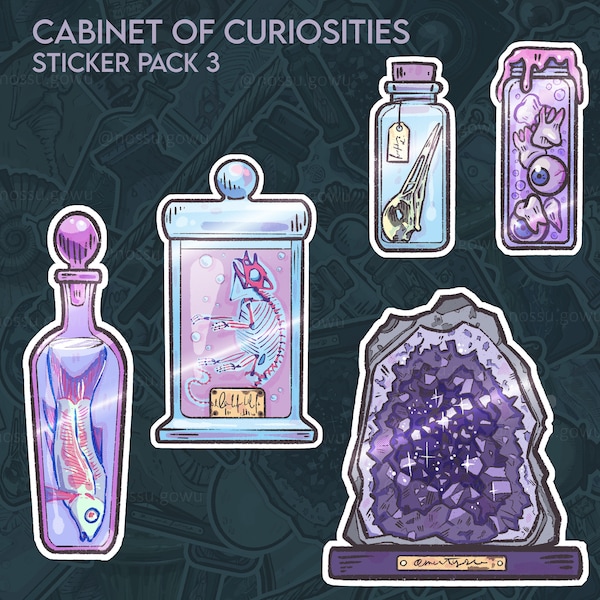 Stickers set Cabinet of Curiosity Pack 3 | Set de 5 autocollants glossy cabinet de curiosité