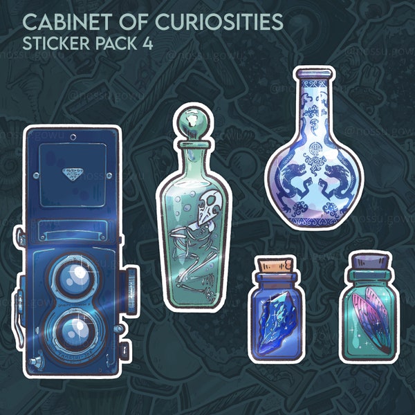 Stickers set Cabinet of Curiosity Pack 4 | Set de 5 autocollants glossy cabinet de curiosité