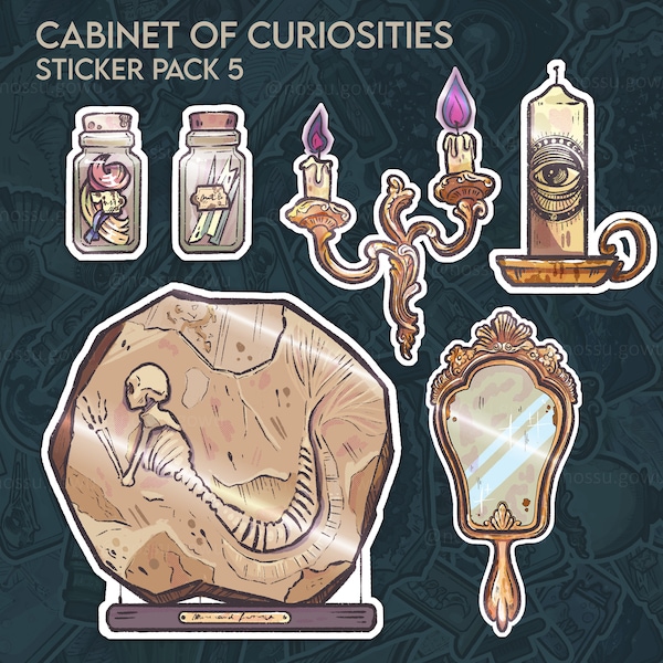 Stickers set Cabinet of Curiosity Pack 5 | Set de 5 autocollants glossy cabinet de curiosité