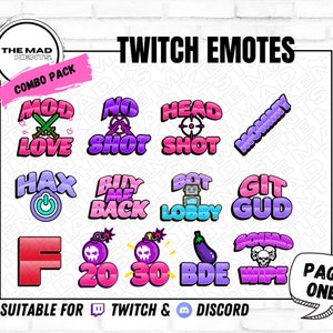 25 Twitch / Kick / Youtube Emotes Pack // niedlicher Bubble Text / hell bunt mod love hax git gud no Shot bde kawaii
