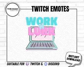 Twitch & Discord Emote // Cute Work and Lurk / Bubble text with laptop