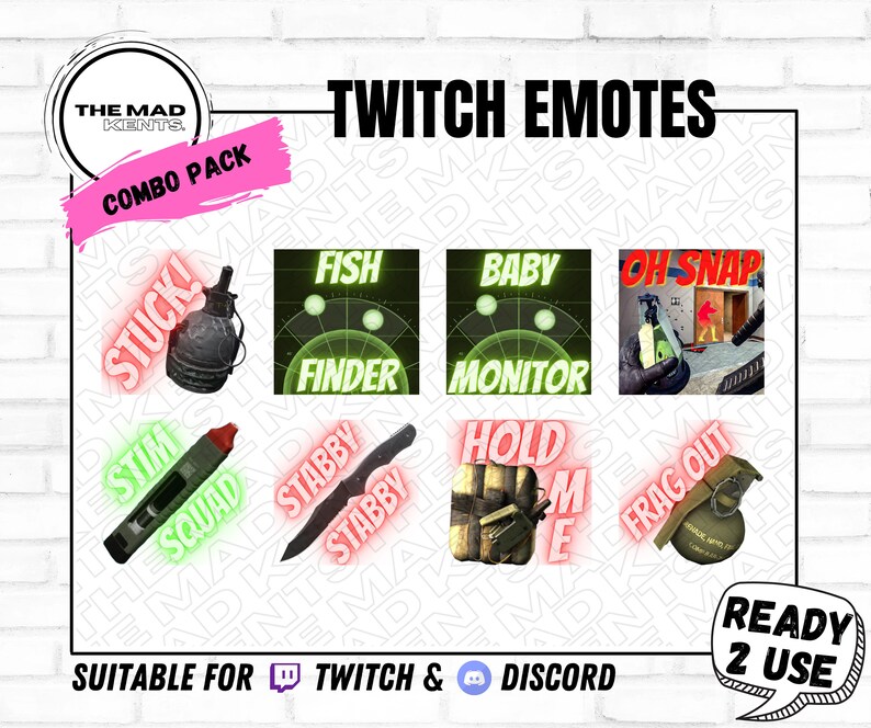 8 Twitch Emotes Pack // cod warzone text / Frag out / Etsy España