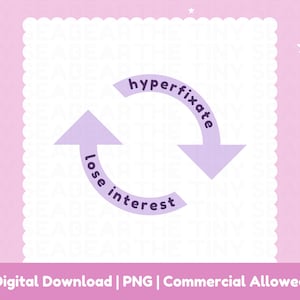 Hyperfixate Lose Interest Cycle PNG | ADHD Cycle Sticker Design | Neurodivergent Humor | Mental Health Quote