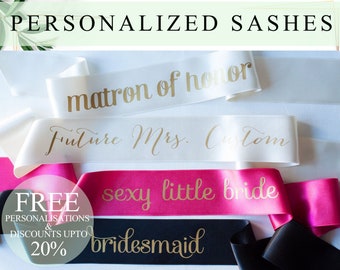 Personalized sash Customized Sash Custom Sash Bridal Sash Bridesmaid Sash Bride to be Sash Baby Shower Sash Mom to be Sash Custom Text Sash