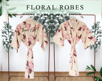 Personalized Floral Print Robes Bridesmaid Proposal Robes Bridal Floral Robe Custom Floral Robes Customized Robes Kimono Robes Cotton Robes