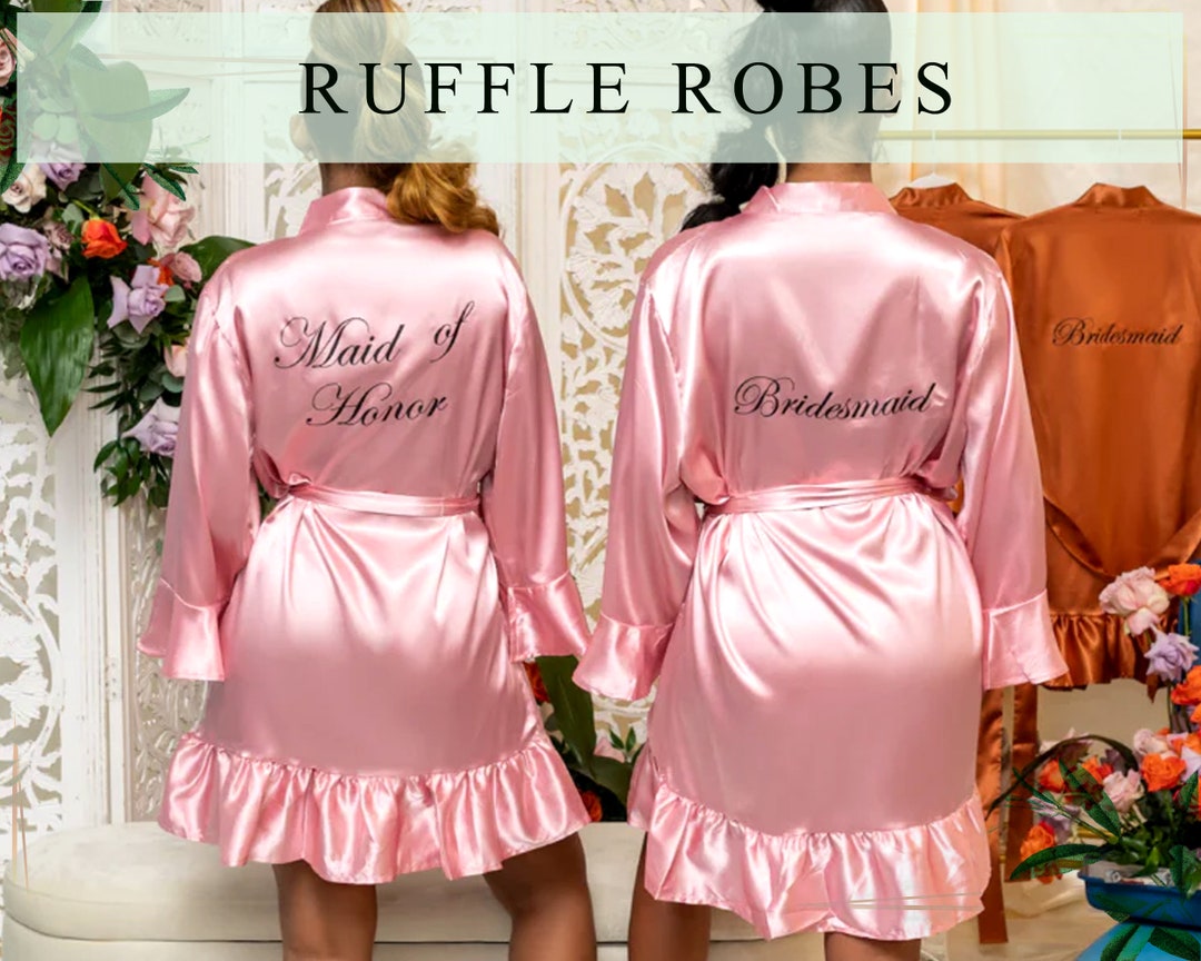 Bride Robe Bridesmaid Robes Bridal Robe Silk Satin & Lace Robe Ruffle