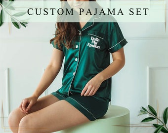 Bridesmaid Pajamas | Wedding Pajamas Proposal Gift | Set of Bridal Party PJs | Green Pajamas | Flower Girl Pajamas Set | Getting Ready Pjs