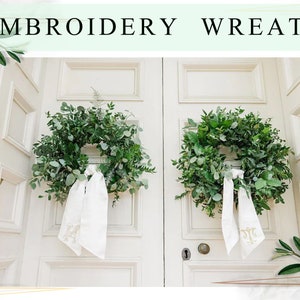 Custom Embroidery Wreath Sash Holiday Home Front Door Decor Personalized Front Door Wreath Vintage Vine Wedding Sash