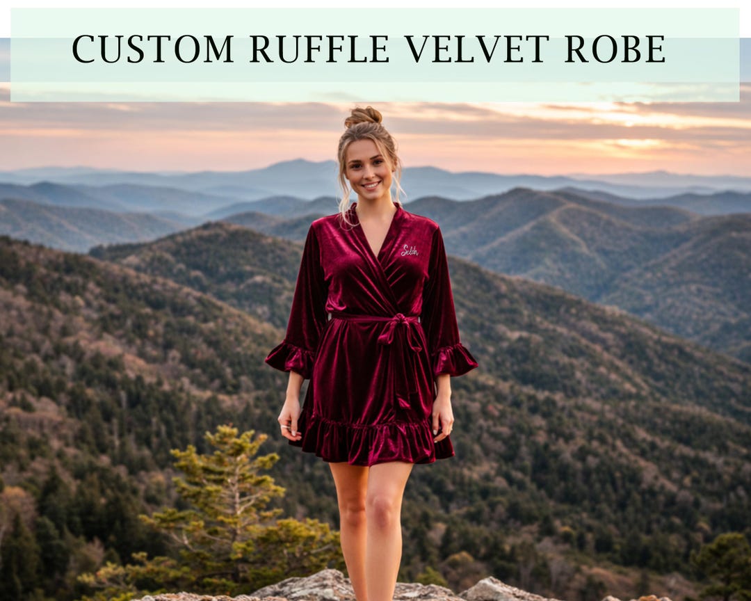 Congratulations Scroll Robe Personalized Velvet Ruffle Robe Women Custom Name, Bridal Party Robe ...