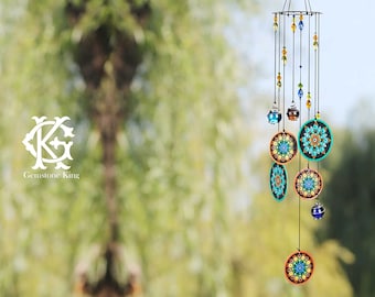 Bohemian Glass Bead Holiday Wind Chime Window Suncatcher Memorial Mandala Boho Decor Evil Eye Mandala Metal Wind Chime Large Chakra Chimes