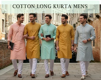 Men’s Indian Cotton Kurta Authentic Long Ethnic Tunic Lightweight & Skin-Friendly Traditional Wear Multiple colors for Cultural Events