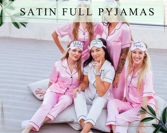 Personalized Satin Pajamas, Customized Pajama Set, Bridesmaid Pajama, Custom Pajamas Set Bridal Pajama Set, Satin Full Pajama Set, Xmas Gift