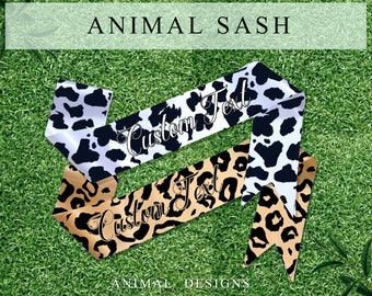 Animal Print Sash Leopard Printed Sash Custom Sash Barbie Font Sash Personalized Satin Sash Birthday Party Welcome to the Jungle Theme Sash