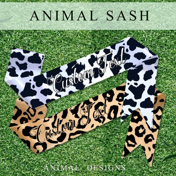 Animal Print Sash Leopard Printed Sash Custom Sash Barbie Font Sash Personalized Satin Sash Birthday Party Welcome to the Jungle Theme Sash