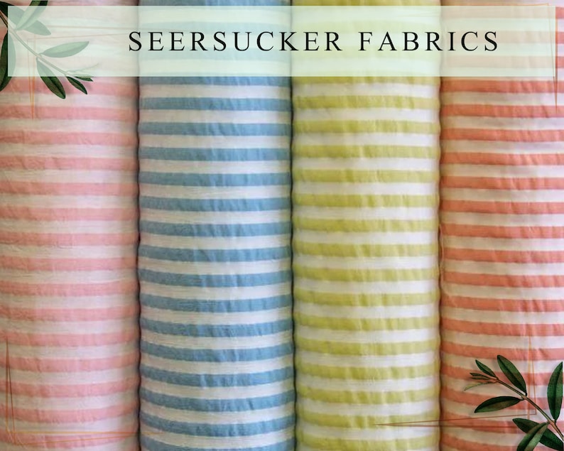 Seersucker Fabric By The Yard Half Yard Many Colors Designer Seersucker Striped Cotton Blend Seersucker image 5