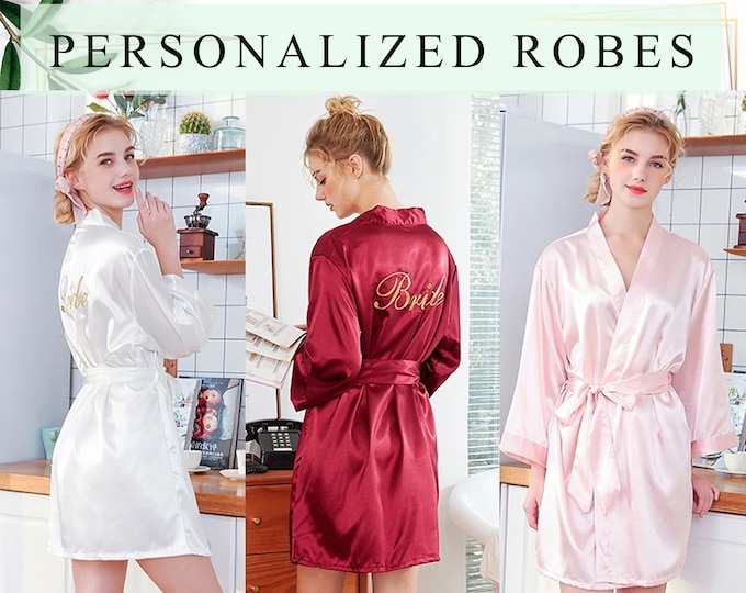 Personalize Bridal Robe, Monogram Robes, Embroidery Bridal Robes, Kimono Robes, Wedding Gifts, Satin Bride Robe, Bride Bridemaids Robe