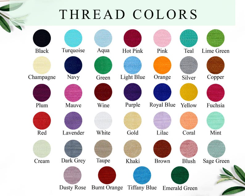 Pode incluir: Um gr&aacute;fico de cores exibindo uma variedade de cores de linha. O gr&aacute;fico inclui uma gama de tons, de Preto a Verde Esmeralda, com r&oacute;tulos como Turquesa, Rosa Choque e Azul Royal. O texto "THREAD COLORS" est&aacute; no topo.