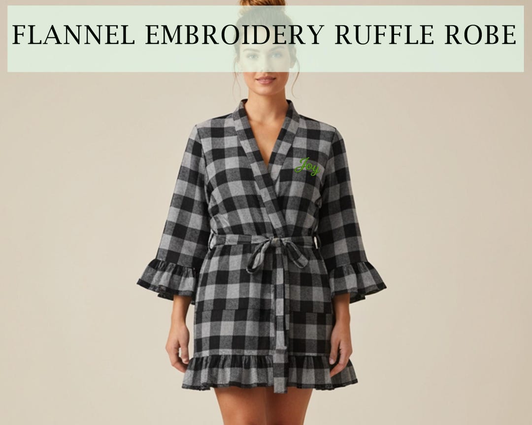 Rubal Friend Robe Custom Embroidered Flannel Ruffle Robe for Her, Personalized Bridesmaid ...