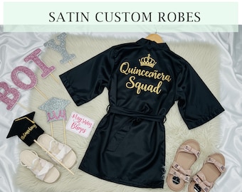 Custom Quinceanera Squad Robes, Mis Quince Anos Robes, Mis Quince, Robes for Mama de Quince, Quinceanera Gifts, Birthday Robes, Satin Robes