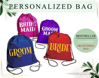 Personalized Name Drawstring Bag Customize Drawstring Custom Gym Drawstring Bag Bridal party Drawstring bag Gift For Her Wedding Gift