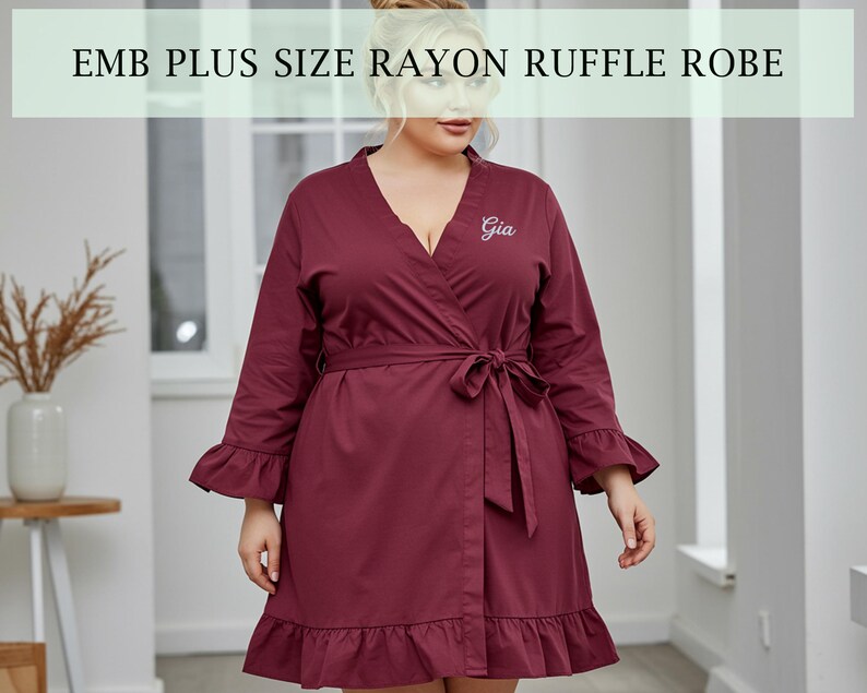 Long Ruffled Robe Custom Embroidered Rayon Ruffle Robe Bridesmaid Gift Wedding Robe ...
