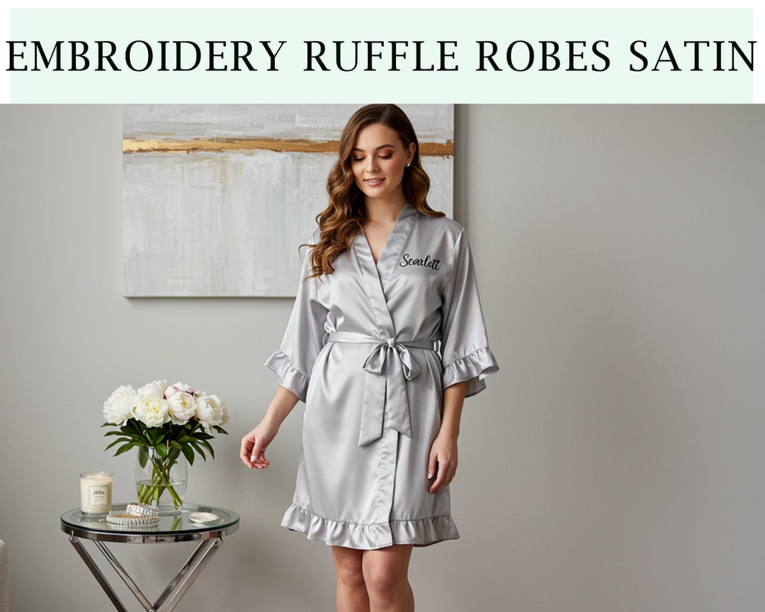 Personalized Bride Ruffle Robe Embroidered Ruffle Robes Customized ...