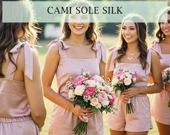 Regali per damigelle d'onore Camicetta con nodo e pantaloncini Pigiama in raso Canotta e pantaloncini in raso Set da sposa Regalo per lei Suola della canotta Regali di nozze