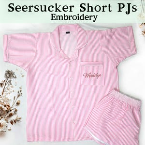 Seersucker Pajama Set Personalized Seersucker Short Pajama Bridal Embroidery Seersucker Pajama Set Bridesmaid Gift Custom Pajama Sets