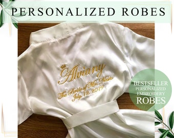 Customized Embroidery Robes Personalized Embroidered Robes Custom Satin Robes Wedding Robes Bridal Satin Robes Bridesmaid Robe Wedding Gifts