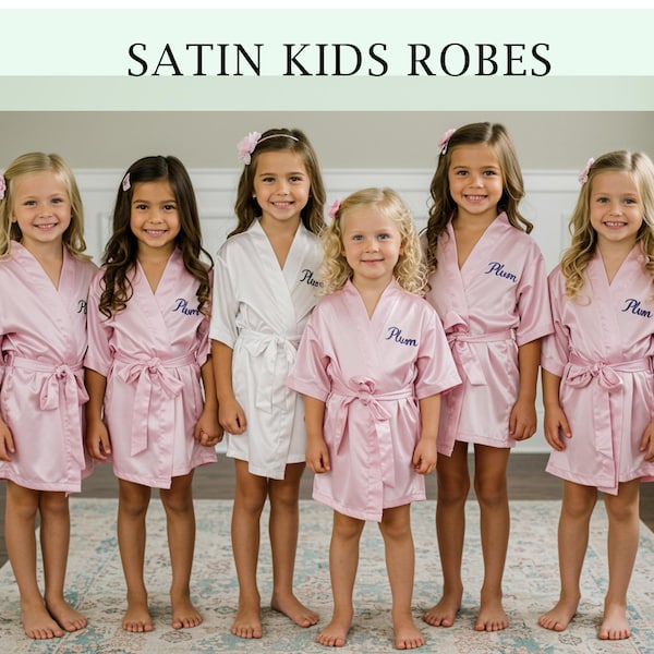 Batas de satén para niñas de las flores | Batas infantiles personalizadas | Batas nupciales | Batas para damas de honor | Regalo para damas de honor | Bata de satén | Batas para fiestas de cumpleaños