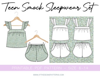 Teen Summer Sleepwear Pj Set, Downloadable Printable PDF Sewing Pattern Size 8-14 | A4, U.S Letter, A0 |