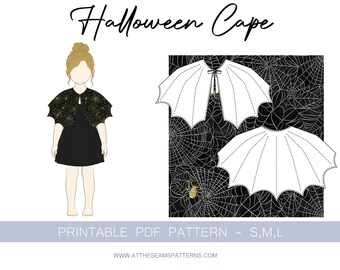 Kids Reversible Halloween Bat Cape, Downloadable Printable PDF Sewing Pattern Size S,M,L | A4, U.S Letter, A0 |