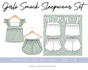Girls Summer Sleepwear Pj Set, Downloadable Printable PDF Sewing Pattern Size 1-8 | A4, U.S Letter, A0 |