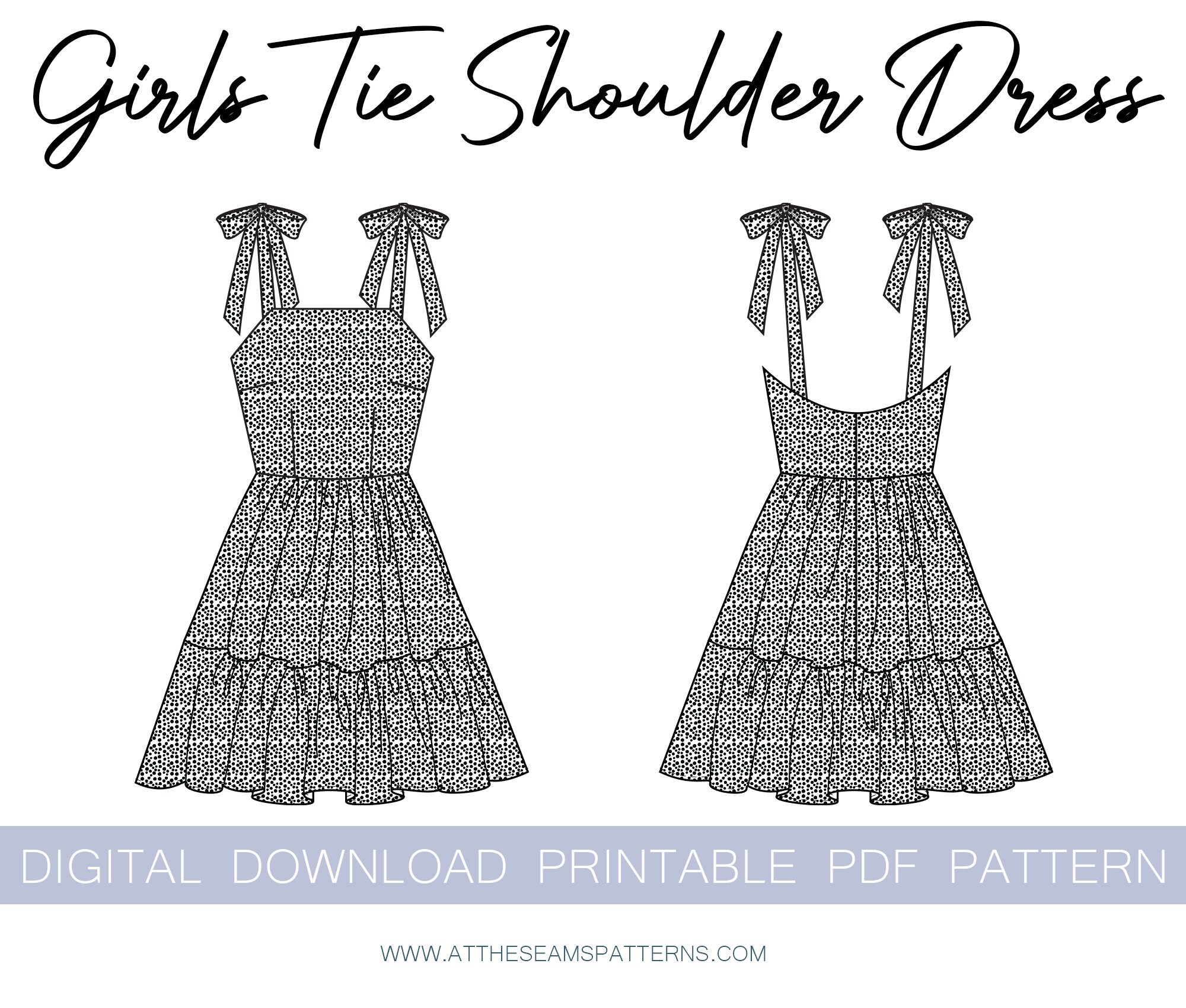 Girls Tie Shoulder Summer Dress Digital PDF Sewing Pattern, Instant ...