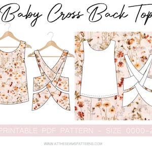 Baby Cross Back Top, Patrón de costura digital PDF, Descarga instantánea / Tamaño 0000-2 / A4, Carta de EE. UU., A0 /