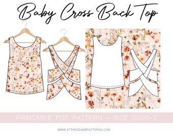Baby Cross Back Top, Digital PDF Sewing Pattern, Instant Download | Size 0000-2 | A4, U.S Letter, A0 |