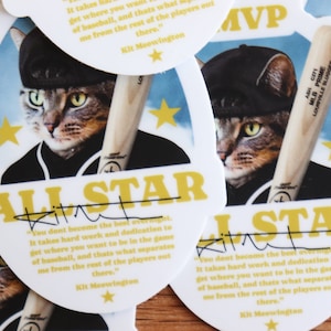 Sport huisdier portret, grappige kat stickers, MVP ondertekende honkbal geschenken, All Star Player, Cat vinyl stickers, honkbal minnaar stickers, waterdicht