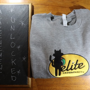 Intergalactic Feline Rescue Team, Astronaut Cat Embroidered Sweater, Space Cat Embroidery, Cat Rescue Sweatshirt, UFO Cat Pull Over Sweater